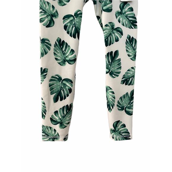 Wildfox Sweat Womens Tropical Banana Leaves Leggings Pants White Green S Small - Picture 3 of 8